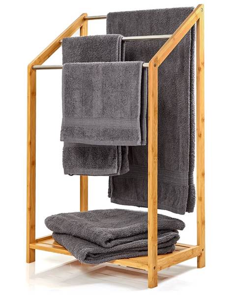 Blumfeldt Blumfeldt Věšák na ručníky, 3 kovové tyčky na ručníky, 51 x 86 x 31cm, stupňový design, bambus