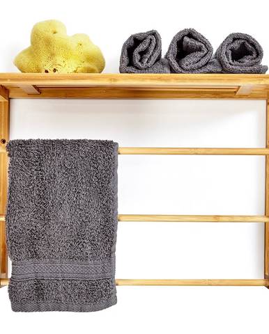 Blumfeldt Nástěnný regál do koupelny, 3 tyče na ručníky, odkládací plocha nahoře, 42 x 30 x 20 cm, bambus