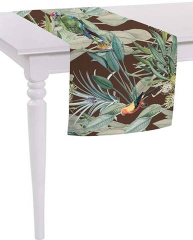 Hnědý běhoun na stůl Mike & Co. NEW YORK Jungle Birds, 140 x 40 cm