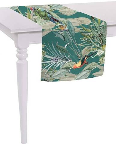Zelený běhoun na stůl Mike & Co. NEW YORK Jungle Birds, 140 x 40 cm