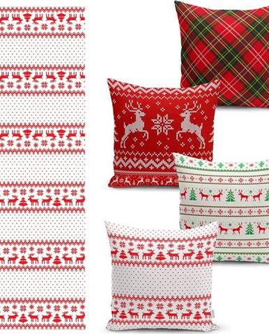 Sada 4 vánočních povlaků na polštář a běhounu na stůl Minimalist Cushion Covers Nordic Knit