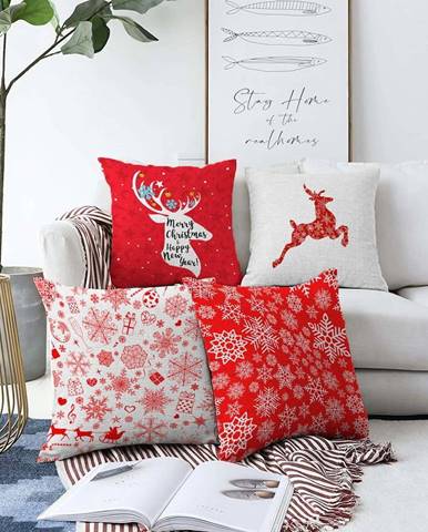 Sada 4 vánočních žinylkových povlaků na polštář Minimalist Cushion Covers Christmas Reindeer, 55 x 55 cm