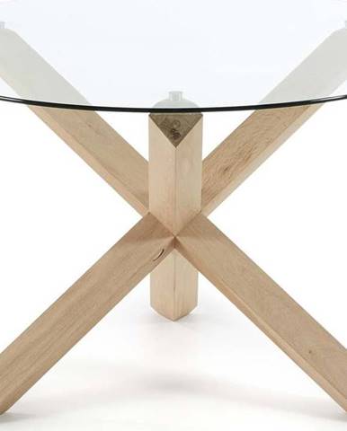 Dubový jídelní stůl se skleněnou deskou Kave Home Nori, ø 120 cm