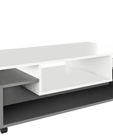 Konferenční stolek na kolečkách, bílá / grafit, DALEN