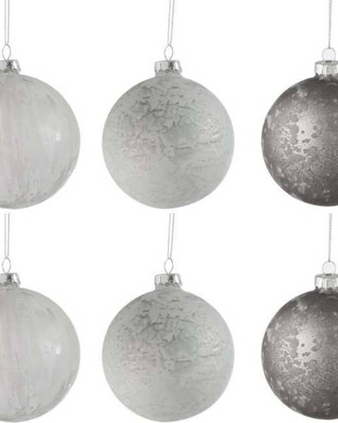 J-Line Sada 6 skleněných vánočních ozdob v bílo-stříbrné barvě J-Line Bauble, ø 8 cm