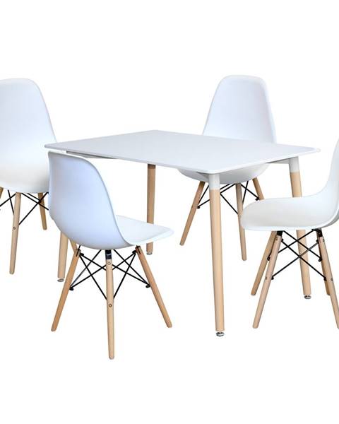 Smarshop Jídelní stůl 120x80 UNO bílý + 4 židle UNO bílé