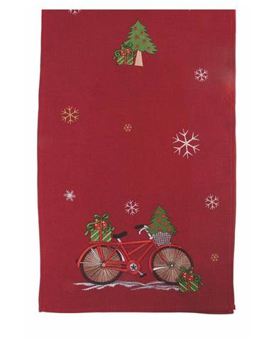 Červený vánoční běhoun na stůl Villa d'Este Xmas Bicycle, 40 x 175 cm