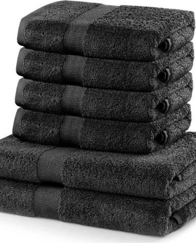 Set 2 bavlněných tmavě šedých osušek a 4 ručníků DecoKing Marina
