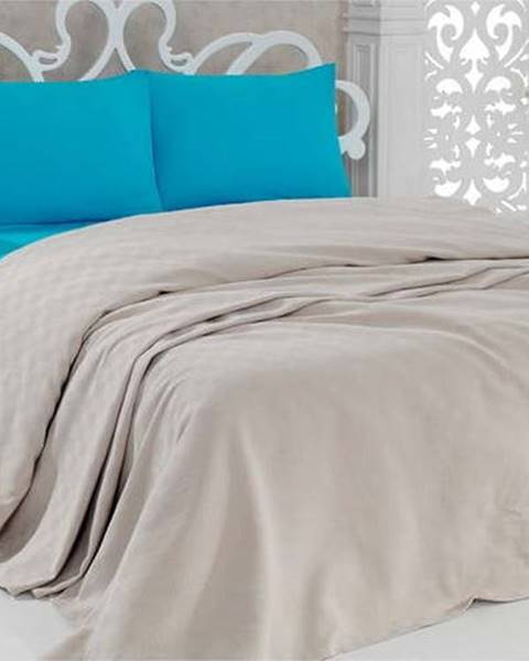 UNKNOWN Béžový bavlněný přehoz přes postel Pique Beige, 200 x 240 cm