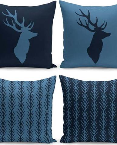 Sada 4 dekorativních povlaků na polštář Kate Louise Blue Deer, 43 x 43 cm