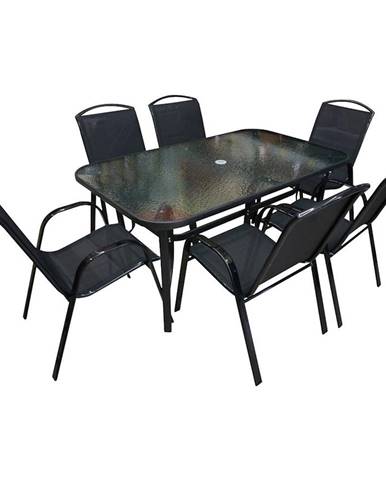 Sada sklenený stůl s otvorem + 6 židlí Himalaya