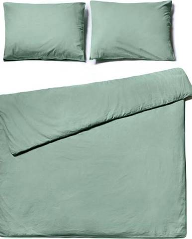Mátově zelené povlečení na dvoulůžko ze stonewashed bavlny Bonami Selection, 160 x 200 cm