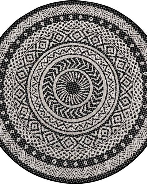 Ragami Černo-šedý venkovní koberec Ragami Round, ø 120 cm