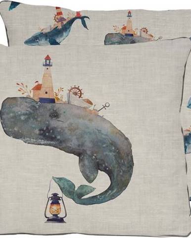 Polštář s příměsí lnu Little Nice Things Whale, 50 x 35 cm