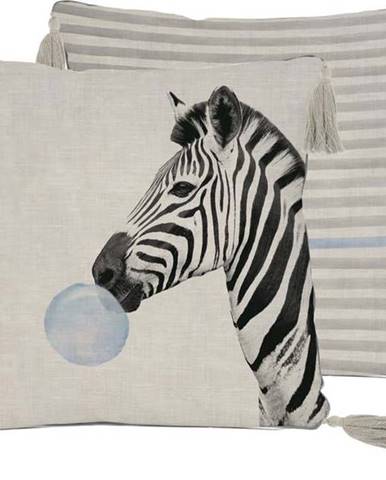 Šedý polštář s příměsí lnu Little Nice Things Zebra, 45 x 45 cm