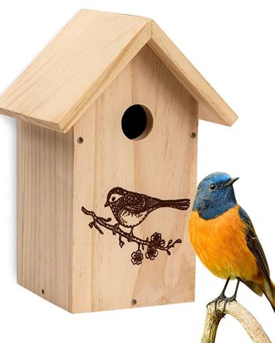 Blumfeldt Ptačí budka pro ptáky hnízdící v dírách, špičatá střecha, neošetřené dřevo, závěsné očko, předmontovaná