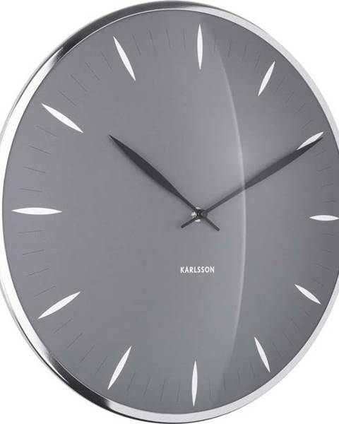 Karlsson Šedé skleněné nástěnné hodiny Karlsson Leaf, ø 40 cm