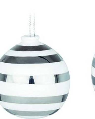 Sada 3 bílých keramických vánočních ozdob na stromeček s detaily ve stříbrné barvě Kähler Design Omaggio