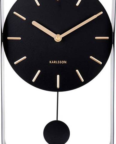 Černé nástěnné hodiny s kyvadlem Karlsson Charm, výška 32,5 cm