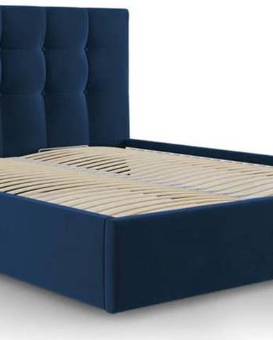Tmavě modrá sametová dvoulůžková postel Mazzini Beds Nerin, 160 x 200 cm