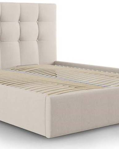 Béžová čalouněná dvoulůžková postel s úložným prostorem s roštem 140x200 cm Nerin – Mazzini Beds