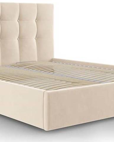 Béžová sametová dvoulůžková postel Mazzini Beds Nerin, 160 x 200 cm