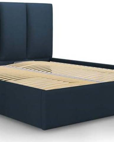 Tmavě modrá čalouněná dvoulůžková postel s úložným prostorem s roštem 140x200 cm Juniper – Mazzini Beds
