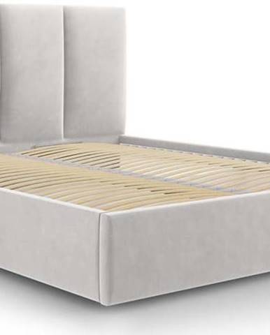 Světle šedá čalouněná dvoulůžková postel s úložným prostorem s roštem 180x200 cm Juniper – Mazzini Beds