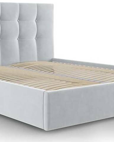 Světle šedá sametová dvoulůžková postel Mazzini Beds Nerin, 160 x 200 cm