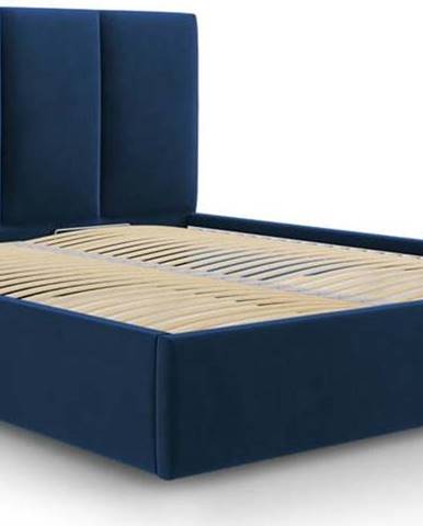 Tmavě modrá sametová dvoulůžková postel Mazzini Beds Juniper, 160 x 200 cm