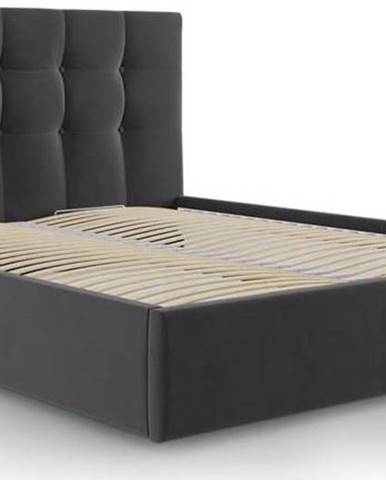 Tmavě šedá čalouněná dvoulůžková postel s úložným prostorem s roštem 140x200 cm Nerin – Mazzini Beds
