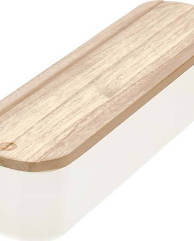 Bílý úložný box s víkem ze dřeva paulownia iDesign Eco, 9 x 36,5 cm