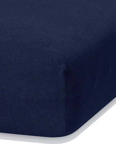 Námořnicky modré elastické prostěradlo s vysokým podílem bavlny AmeliaHome Ruby, 120/140 x 200 cm
