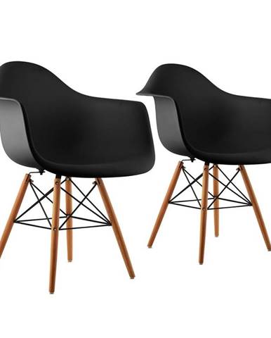 OneConcept Bellagio, černá, skořepinová židle, sada 2 kusů, retro, PP sedadlo, březové dřevo