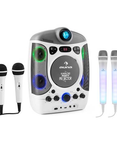 Auna Set: karaoke systém Kara Projectura, bílý + dva mikrofony Kara DAZZLE, LED podsvícení