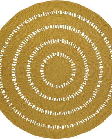 Hořčicově žlutý ručně vyrobený koberec ze směsi vlny a bavlny Nattiot Bibek, ø 110 cm