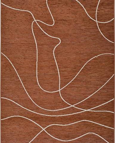 Tmavě oranžový venkovní koberec s příměsí bavlny Universal Doodle, 130 x 190 cm