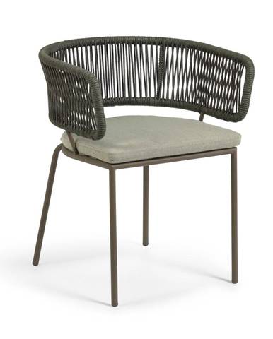 Zahradní židle s ocelovou konstrukcí a zeleným výpletem Kave Home Nadin
