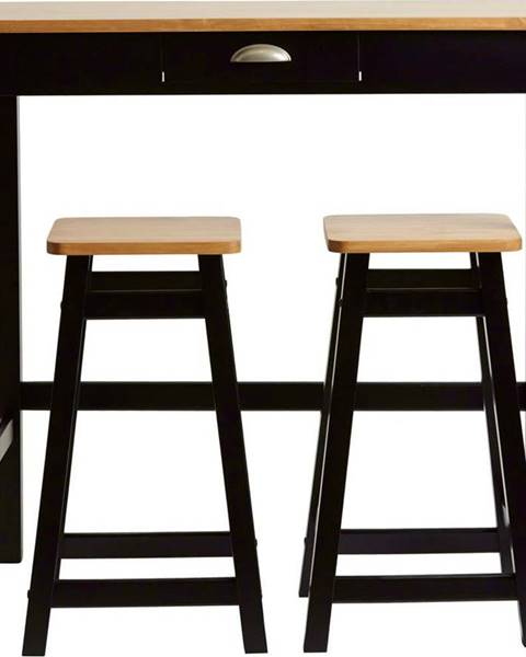 Marckeric Černý barový stolek se 2 stoličkami z masivního borovicového dřeva Marckeric Caya