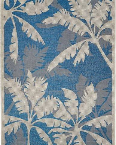 Modro-šedý venkovní koberec Floorita Palms, 160 x 230 cm