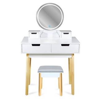 Toaletní stolek se zrcadlem a LED osvětlením, taburet v sadě, barva čalounění taburetu - šedá