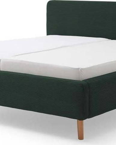 Zelená manšestrová postel s roštem a úložným prostorem Meise Möbel Mattis Cord, 140 x 200 cm