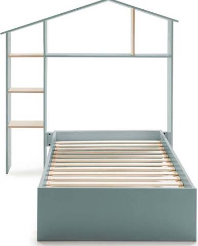 Modro-zelená dětská postel s policemi Marckeric Maria, 90 x 190 cm