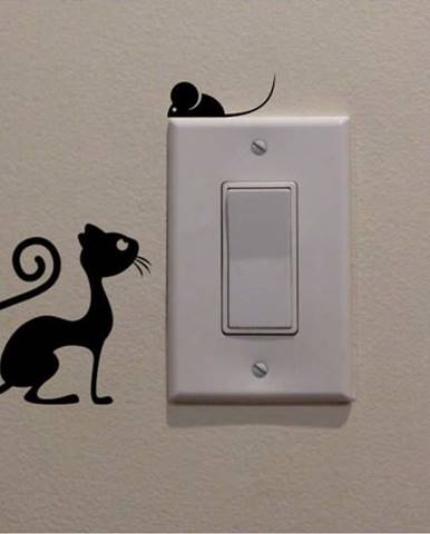 Dekorativní samolepka Cat & Mouse, výška 11 cm
