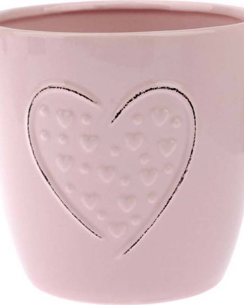 Dakls Růžový keramický květináč Dakls Hearts Dots, výška 14,8 cm