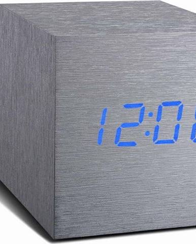 Šedý budík s modrým LED displejem Gingko Cube Click Clock