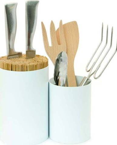 Bílý blok na nože a kuchyňské náčiní z bambusového dřeva Wireworks Knife&Spoon