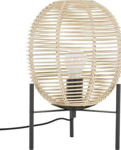 Černá stolní lampa s ratanovým stínidlem Westwing Collection Wasa, výška 38 cm