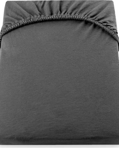 Tmavě šedé elastické džersejové prostěradlo DecoKing Amber Collection, 160/180 x 200 cm