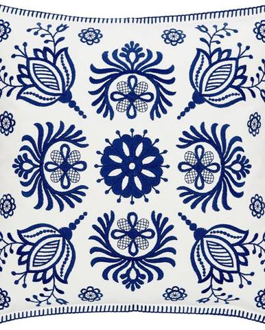 Modro-bílý bavlněný dekorativní povlak na polštář Westwing Collection Folk, 45 x 45 cm